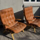 Rare 1970s Danish Modern 'Miljø' Easy Chairs in Cognac Aniline Leather
