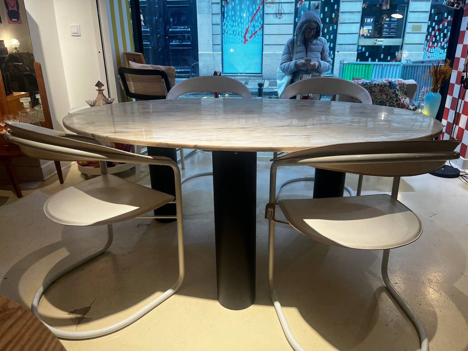 Marble dining table and steel base