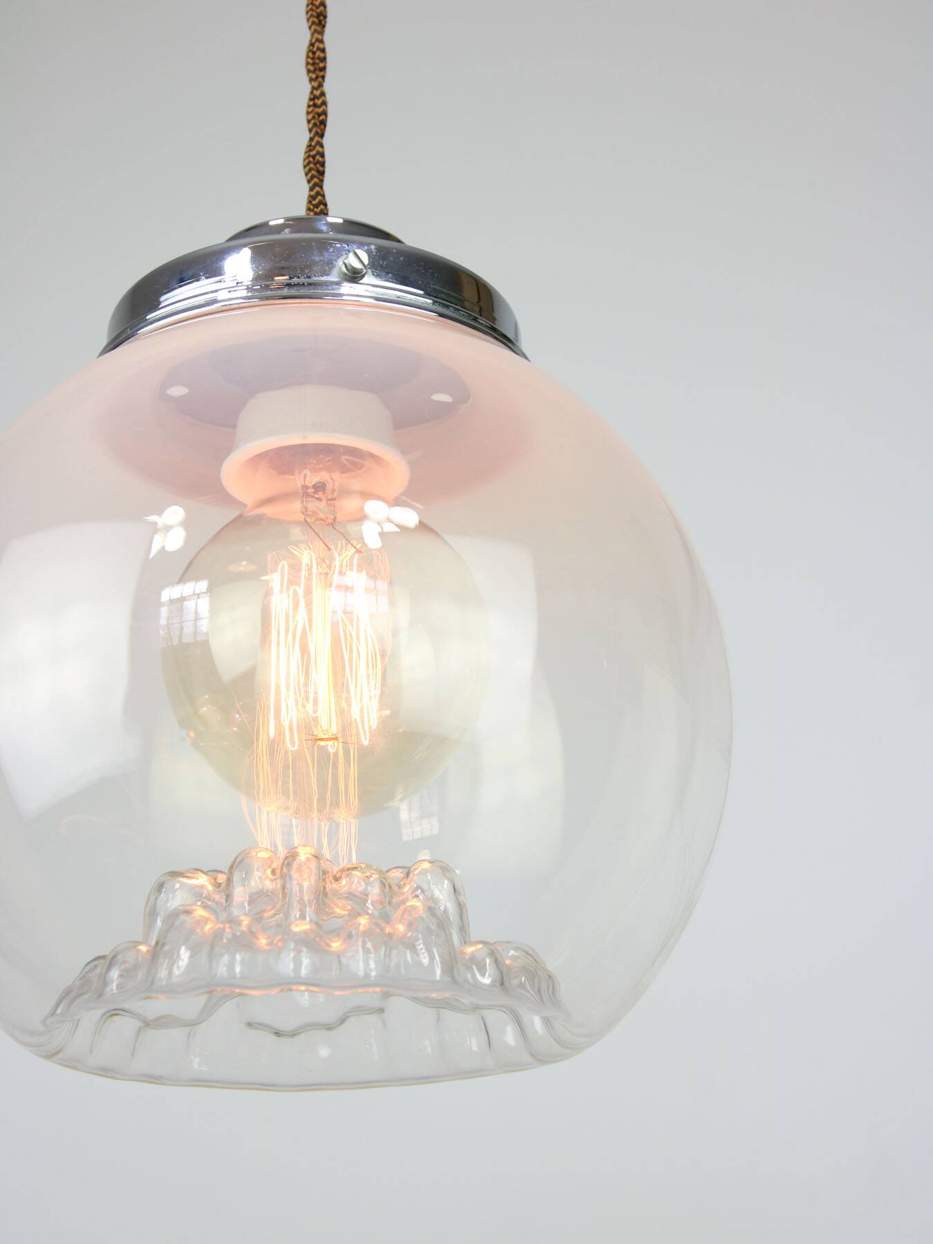 Suspension mid-century en chrome et verre de murano, italie