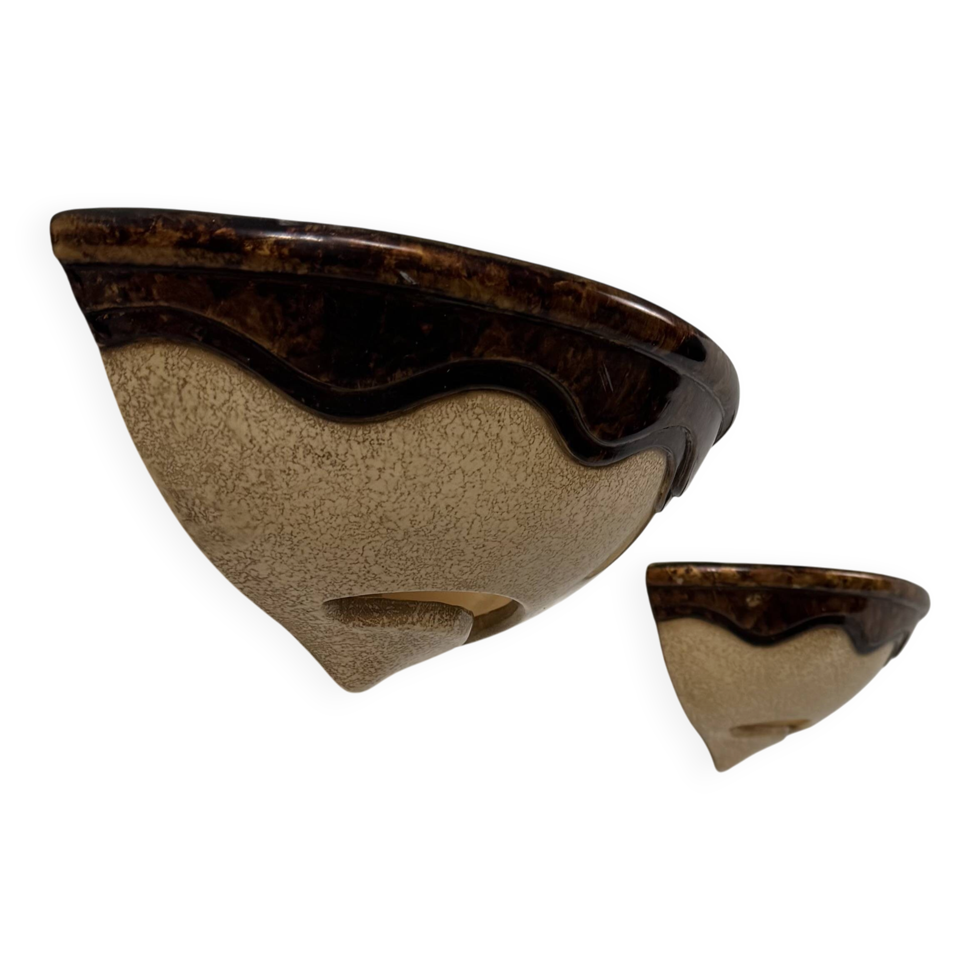 Paire d'appliques murales vintage porcelaine beige et marron, France, 1960