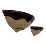 Paire d'appliques murales vintage porcelaine beige et marron, France, 1960