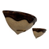 Pair of vintage wall sconces, beige and brown porcelain, France, 1960.