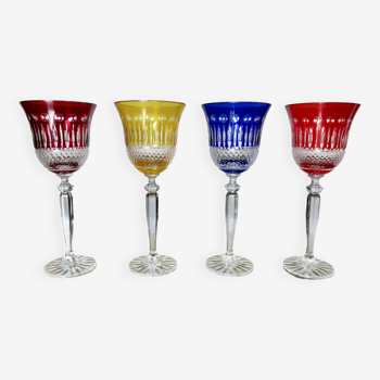 Set of 4 colored crystal wine glasses