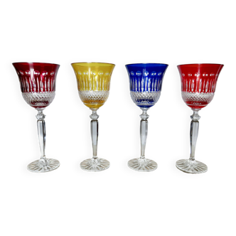 Set of 4 colored crystal wine glasses