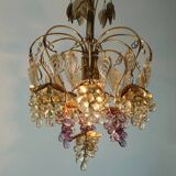 Very rare palwa mid century chandelier 1970s crystal glass and gilt brass grapes and leaves