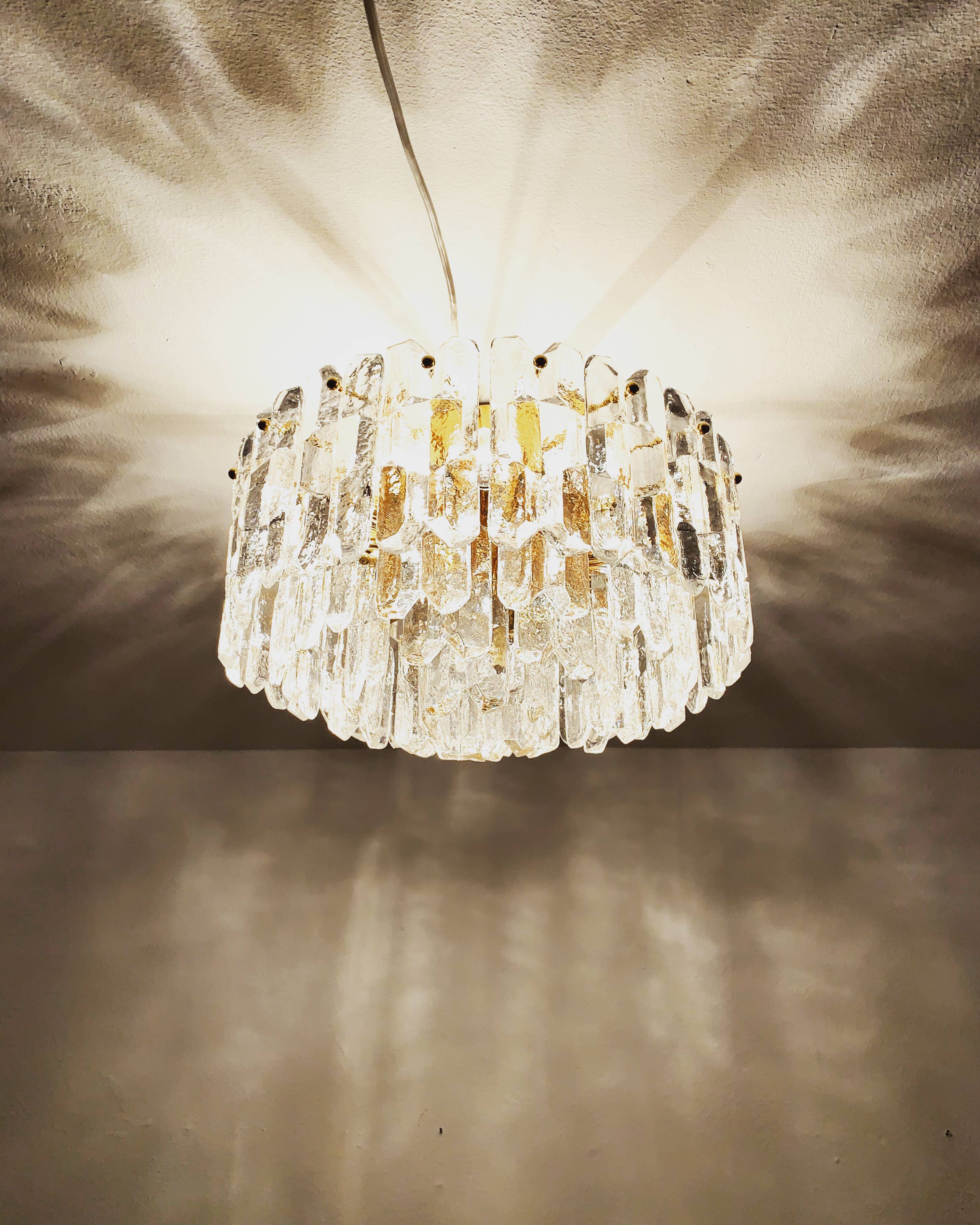 Gilded ice glass ceiling chandelier by J.T. Kalmar