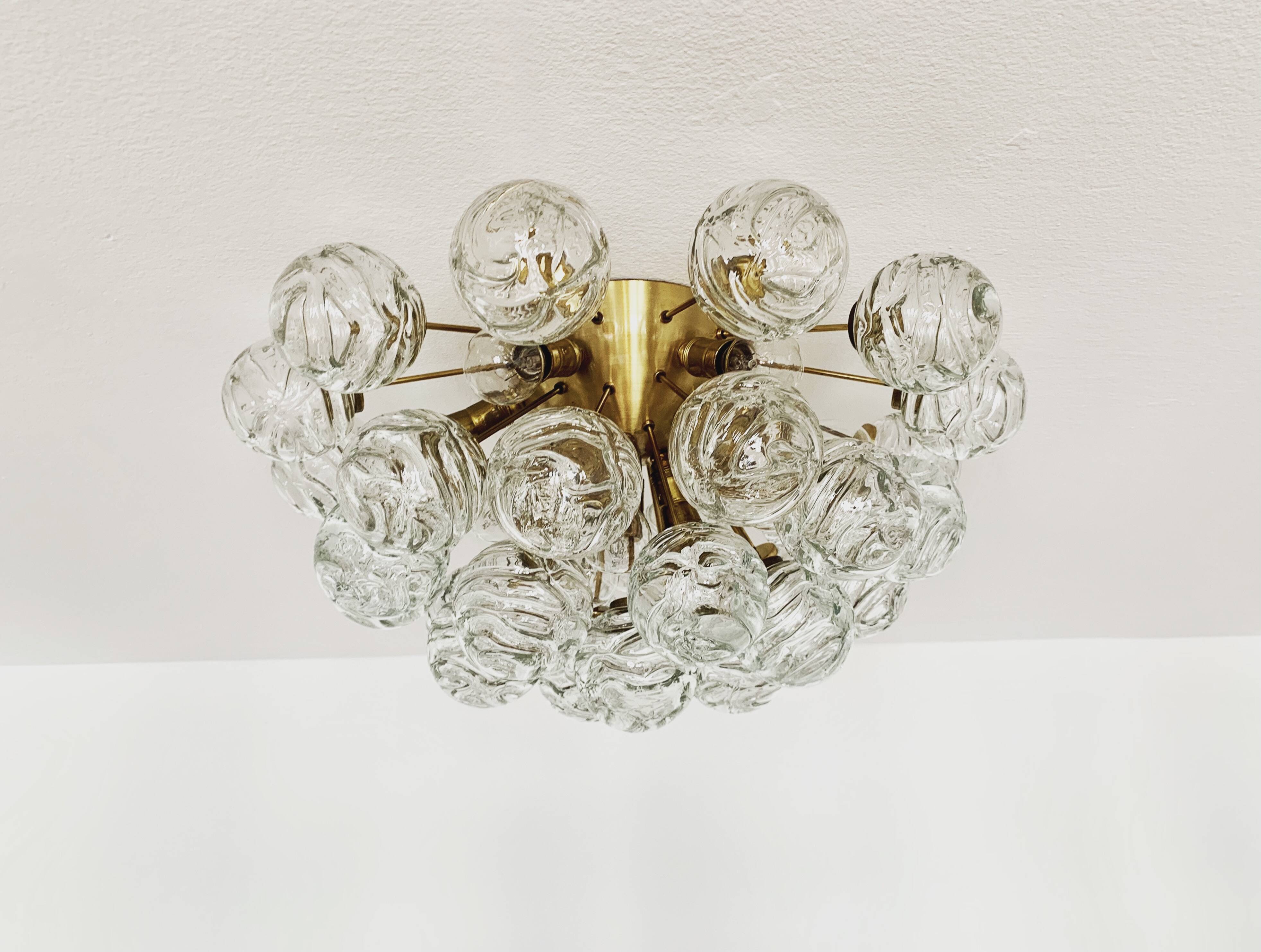 1 of 2 Amazing Golden Bubble Glass Flush Lamps by Doria