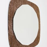 Crystal Art Sculpted Textured Wall Mirror Gold Bronze Mid-Century, Italy, 1960s