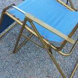 Set of 3 vintage lafuma sun loungers canvas and tubes + table