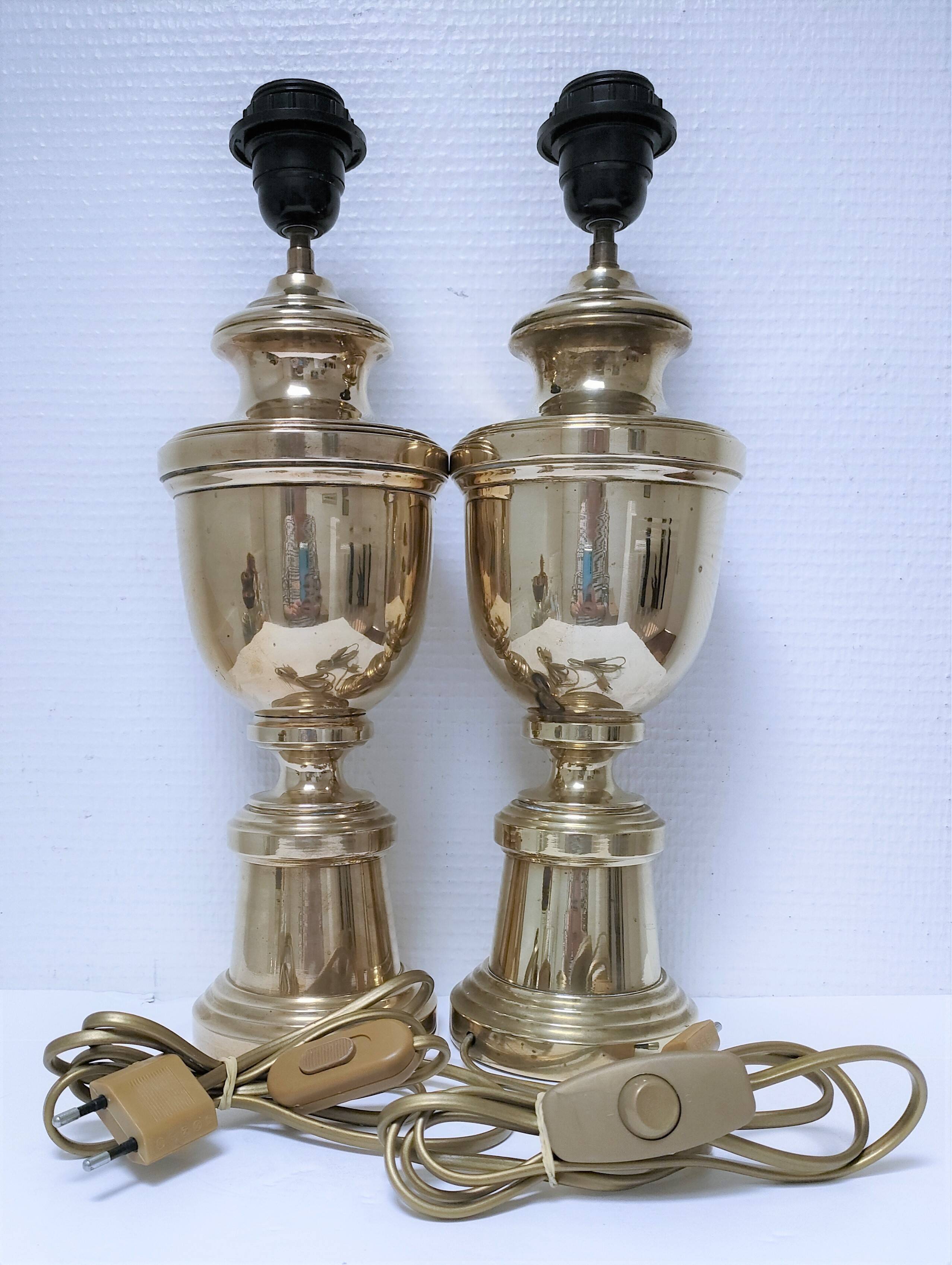 Paire pieds de lampe laiton massif néoclassique H.41 cm