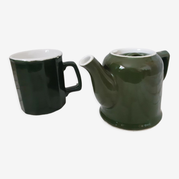 Mug et théière bistrot en porcelaine verte