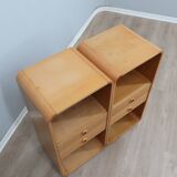 Pair of tall vintage birch wood bedside tables / entryway console 1970s