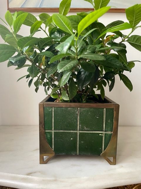 Pot cover in sheet metal and brass Art Nouveau Vienna Secession.