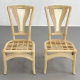 Square Rattan and Stone Marquetry Table with Matching Chairs, 1970