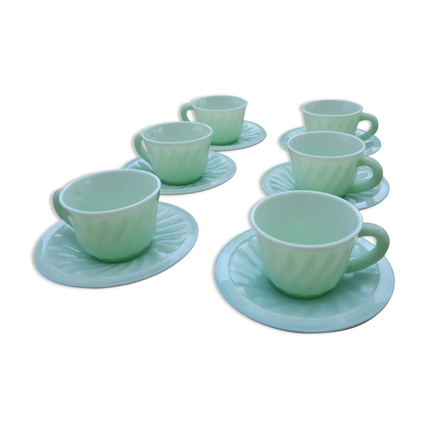 Set of 6 cups and saucers opaline green water