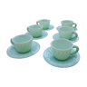 Lot de 6 tasses et soucoupes opaline vert d'eau