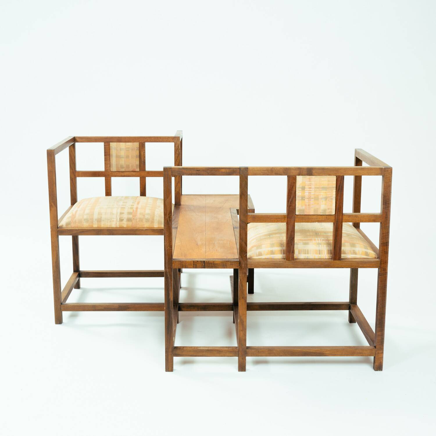 Conversation bench inspired by Rennie Mackintosh, unique, 1980