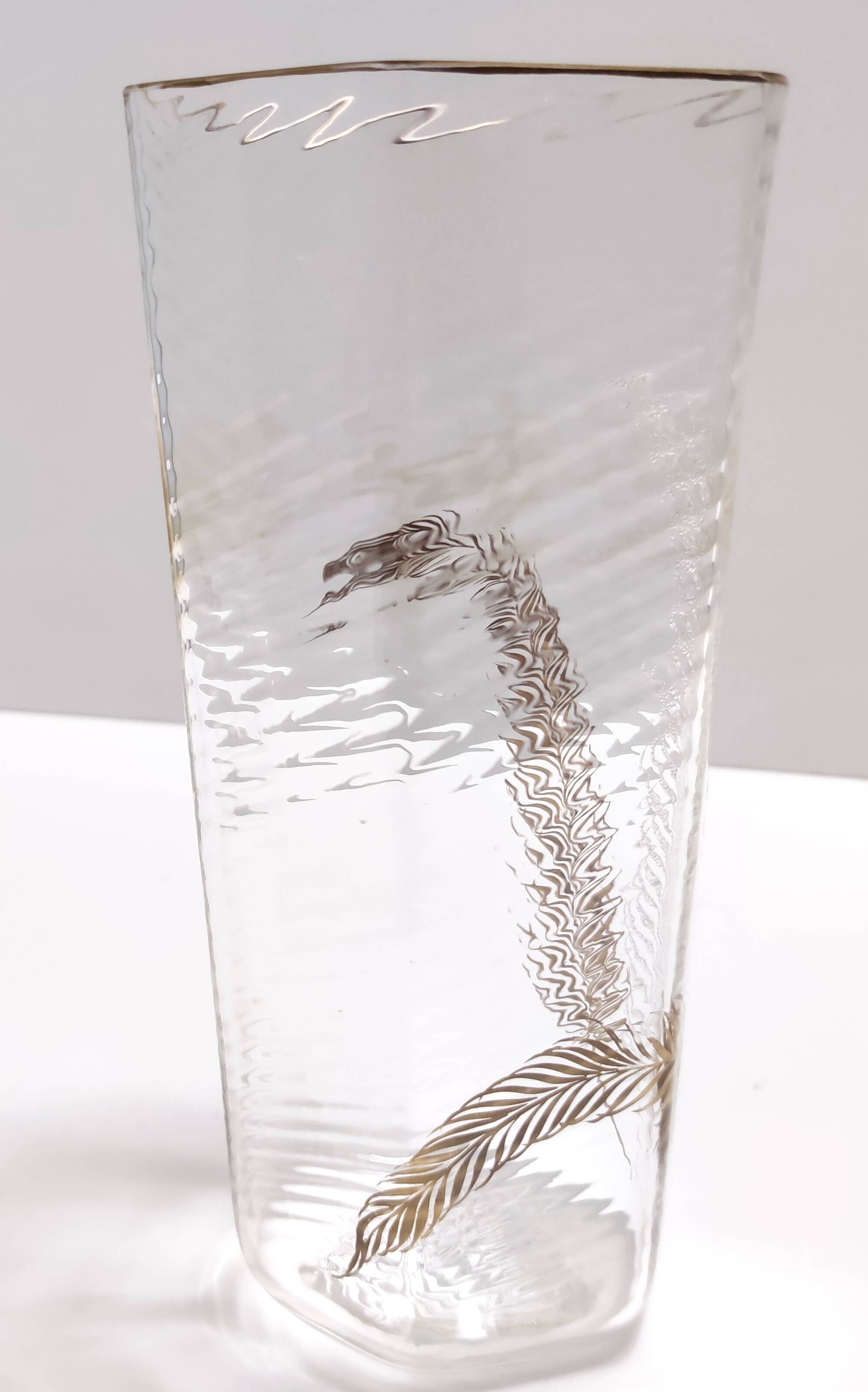 Transparent and Gold Hexagonal Murano Glass Vase by Cenedese