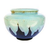 XL pot cover in celadon enamelled sandstone and art Deco style anthracite grey