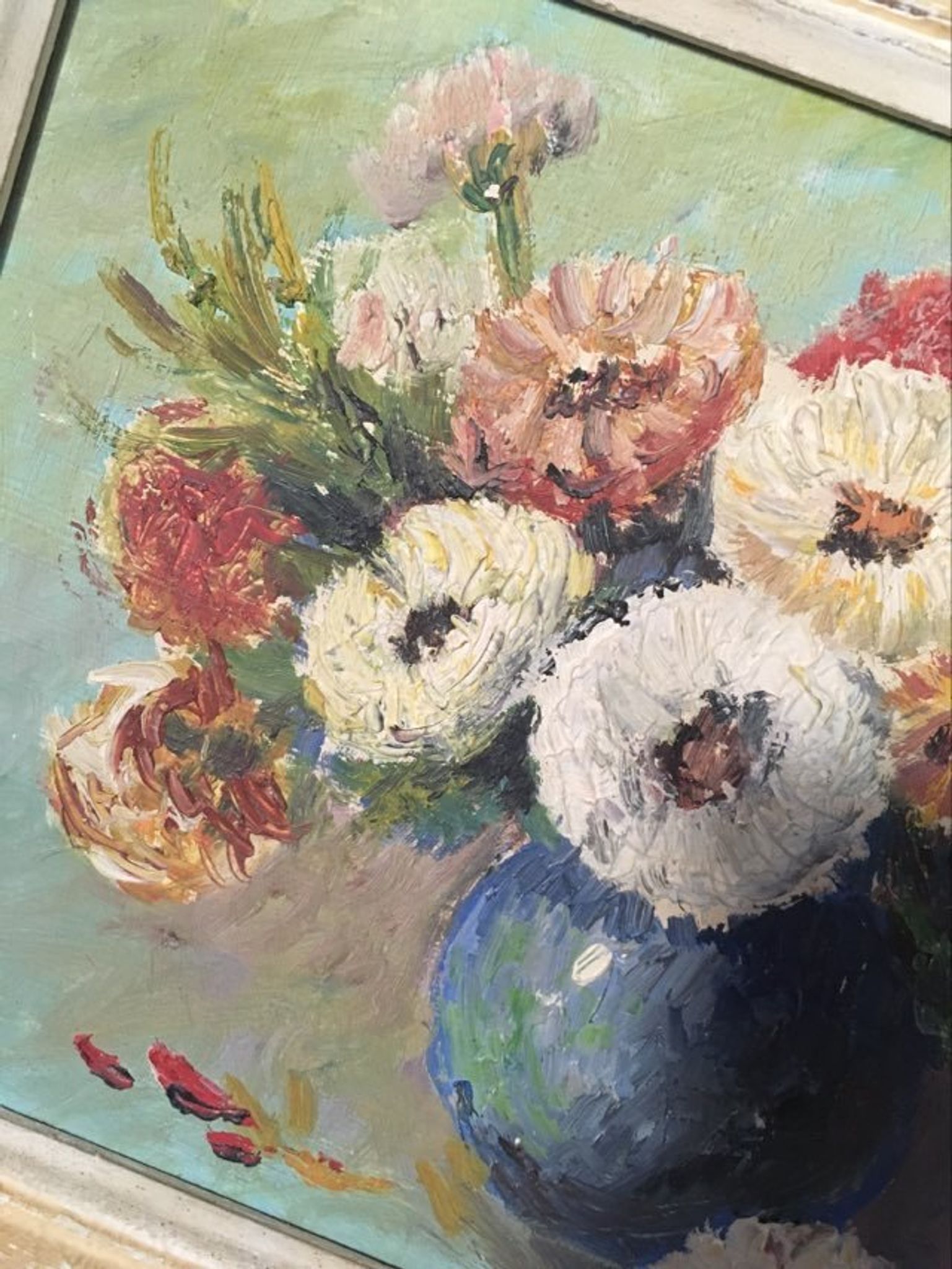 Painting still life "Bouquet of flowers in blue vase"