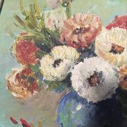 Painting still life "Bouquet of flowers in blue vase"