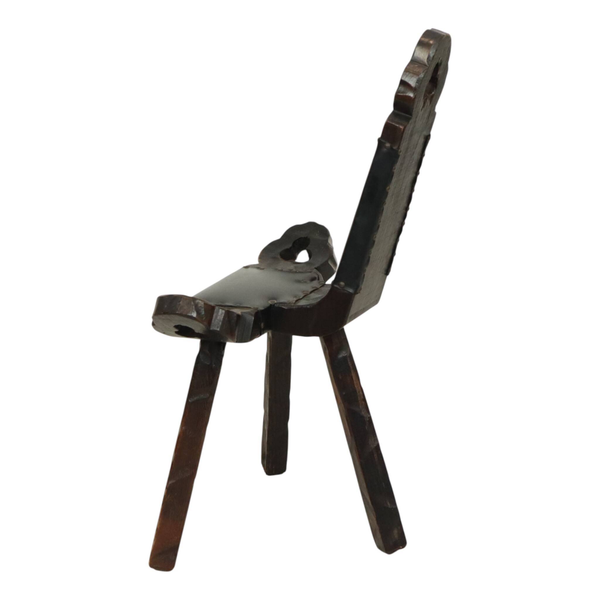 Mid Century Brutalist Tripod Chair Pine Faux Leather Spain