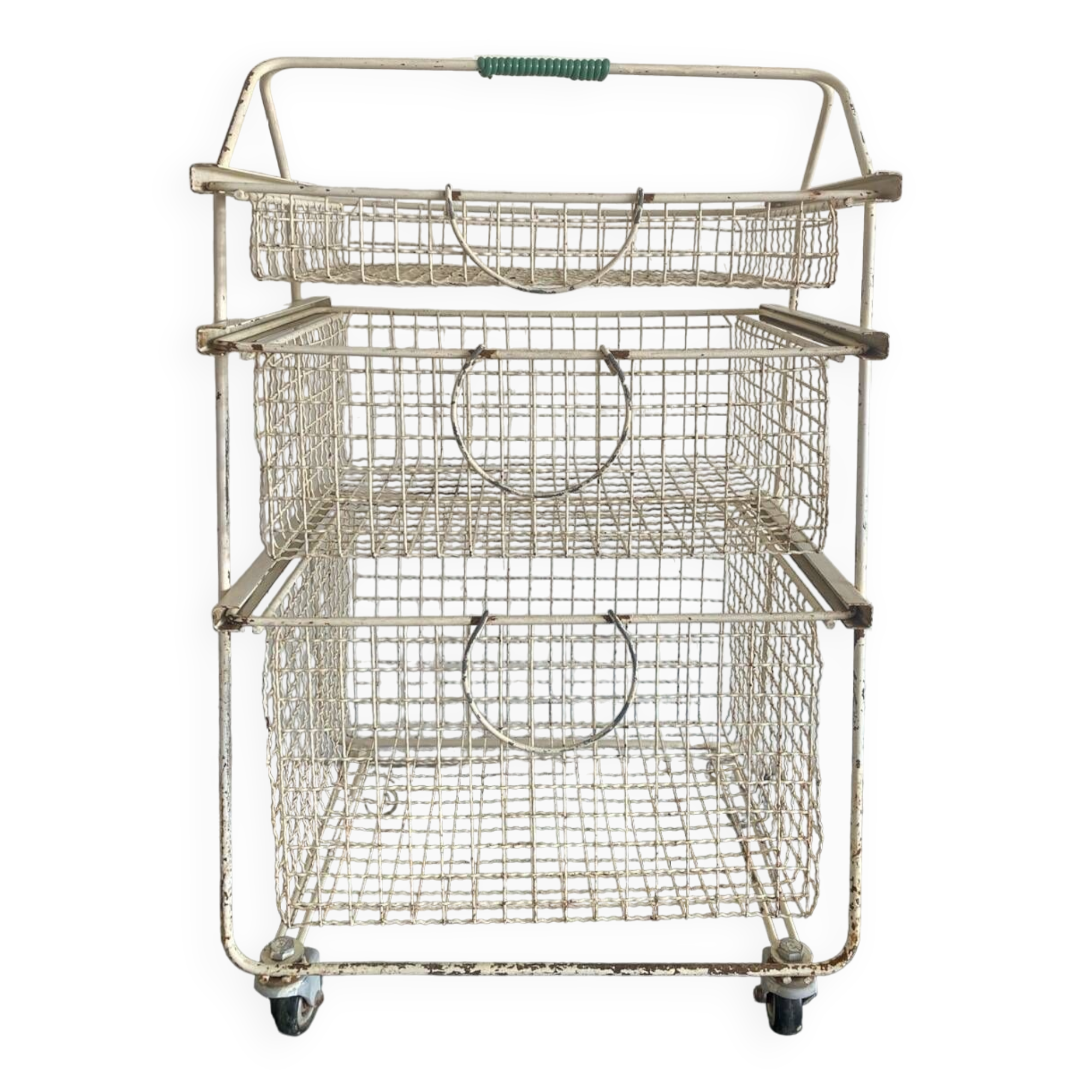 Metal serving trolley on wheels