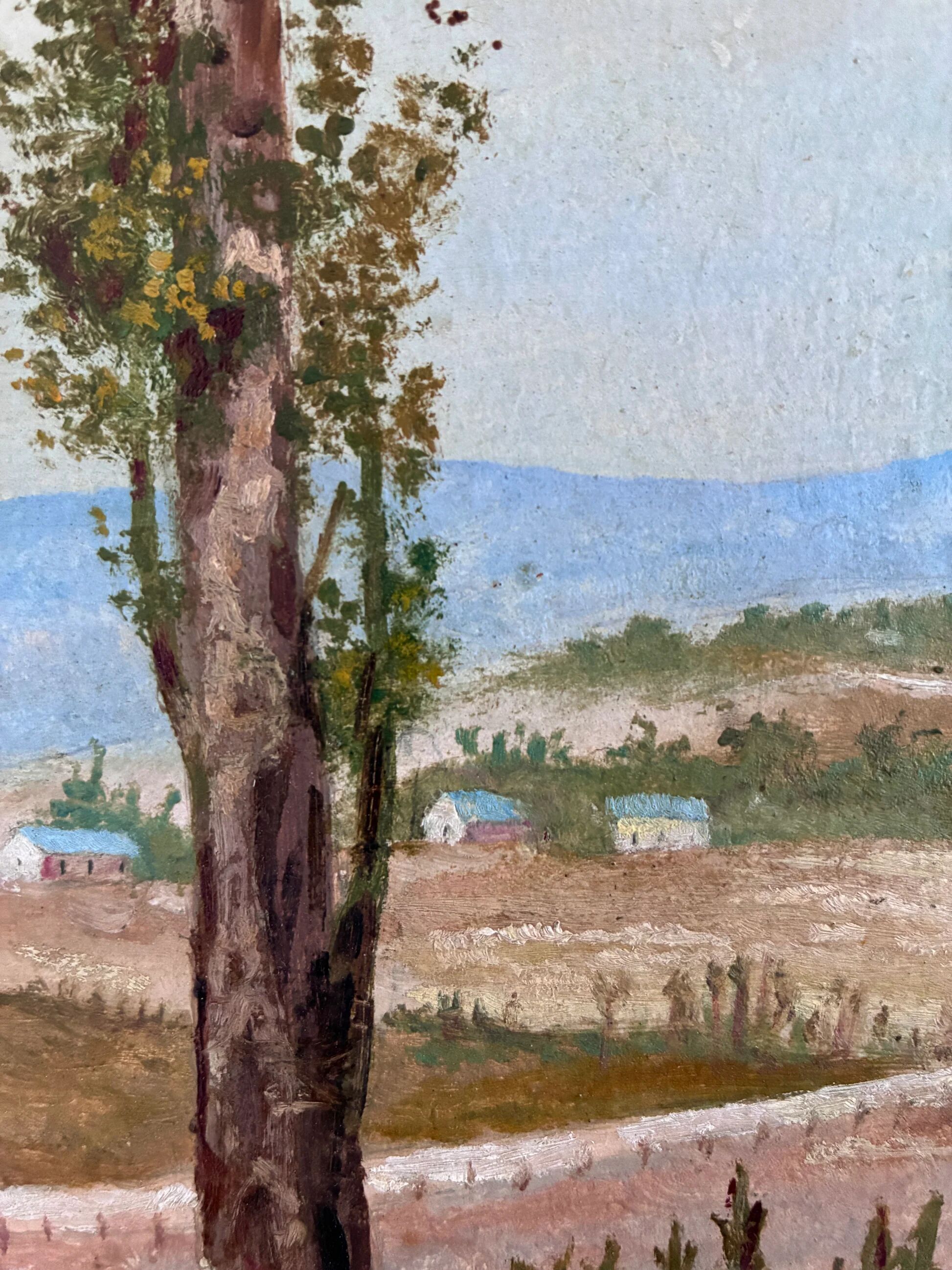 Vintage original landscape oil painting: Countryside nature wall art