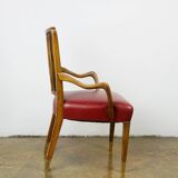 Austrian Dining Chairs in Walnut and Red Leather by Oswald Haerdtl from the Mid-Century