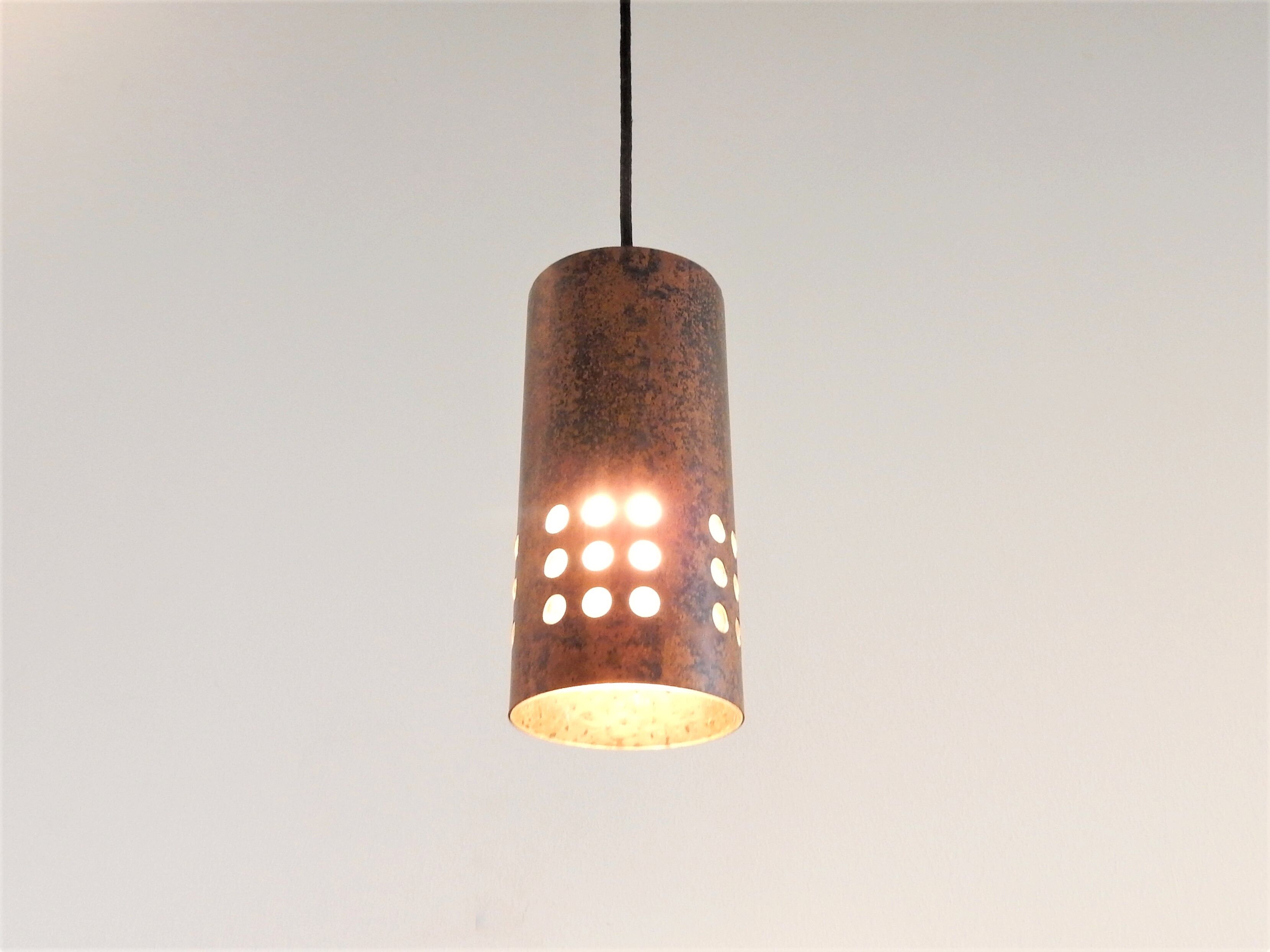 Set of 2 brutalist metal and glass pendant lamps, 1960s