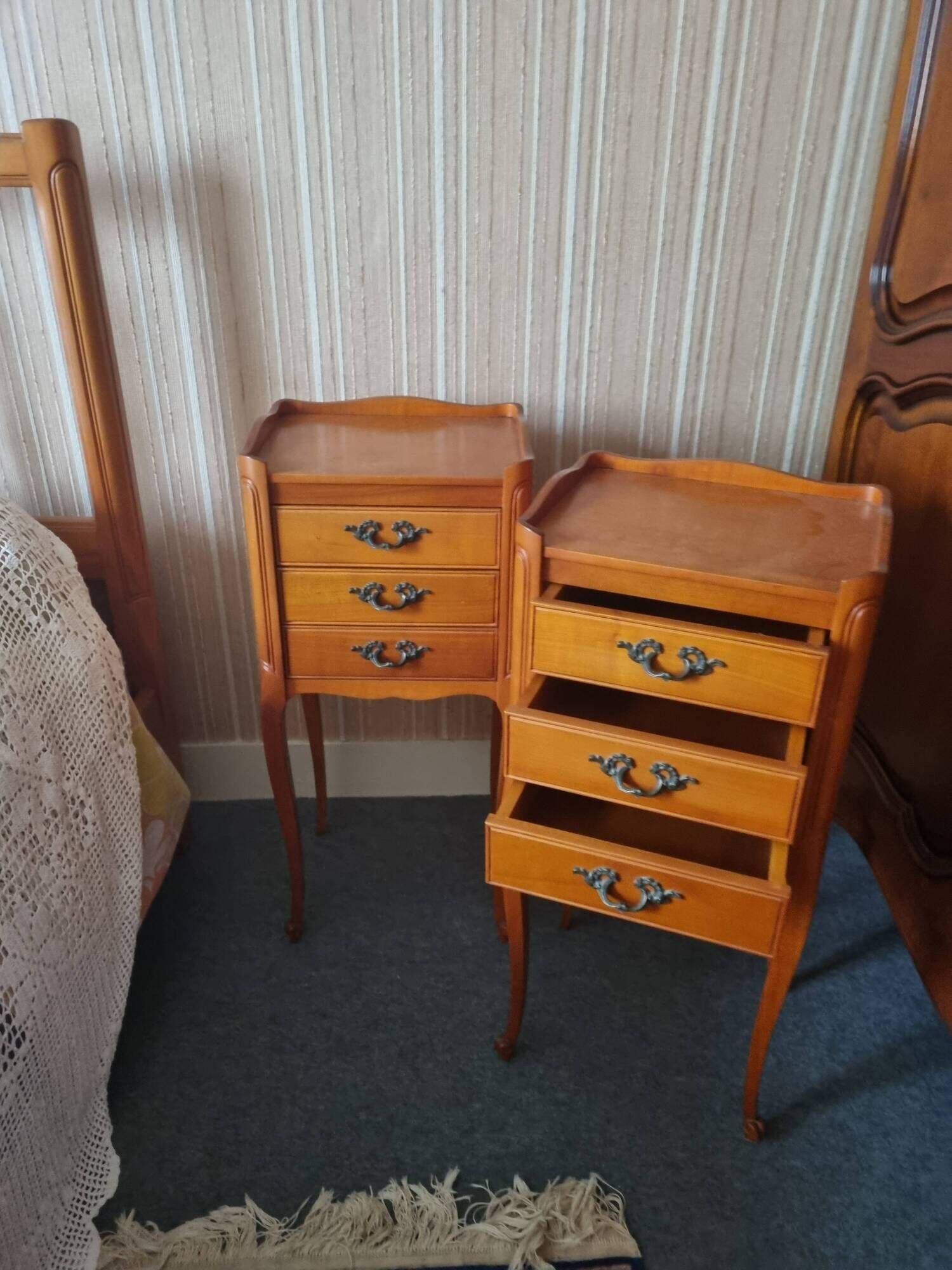Bedside tables - Louis XV style in wood, 1960s - 1 set of 2 tables