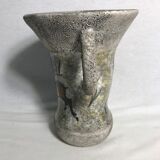 Vase ancien céramique émaillée grise 2 anses vintage