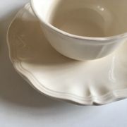 Set of 4 cups breakfasts in faience Sarreguemines ivory to godrons