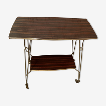 Serving rolling table year 60 or 70 feet metal wooden top 75par 40 and h 71 cm