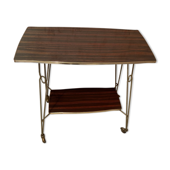 Serving rolling table year 60 or 70 feet metal wooden top 75par 40 and h 71 cm