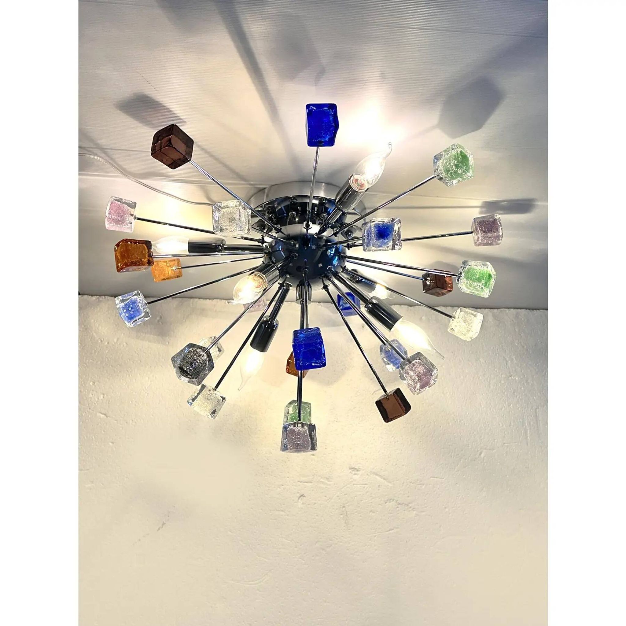 Multicolor “Star” Sputnik Little "Cubes" Murano Glass Flush Mount