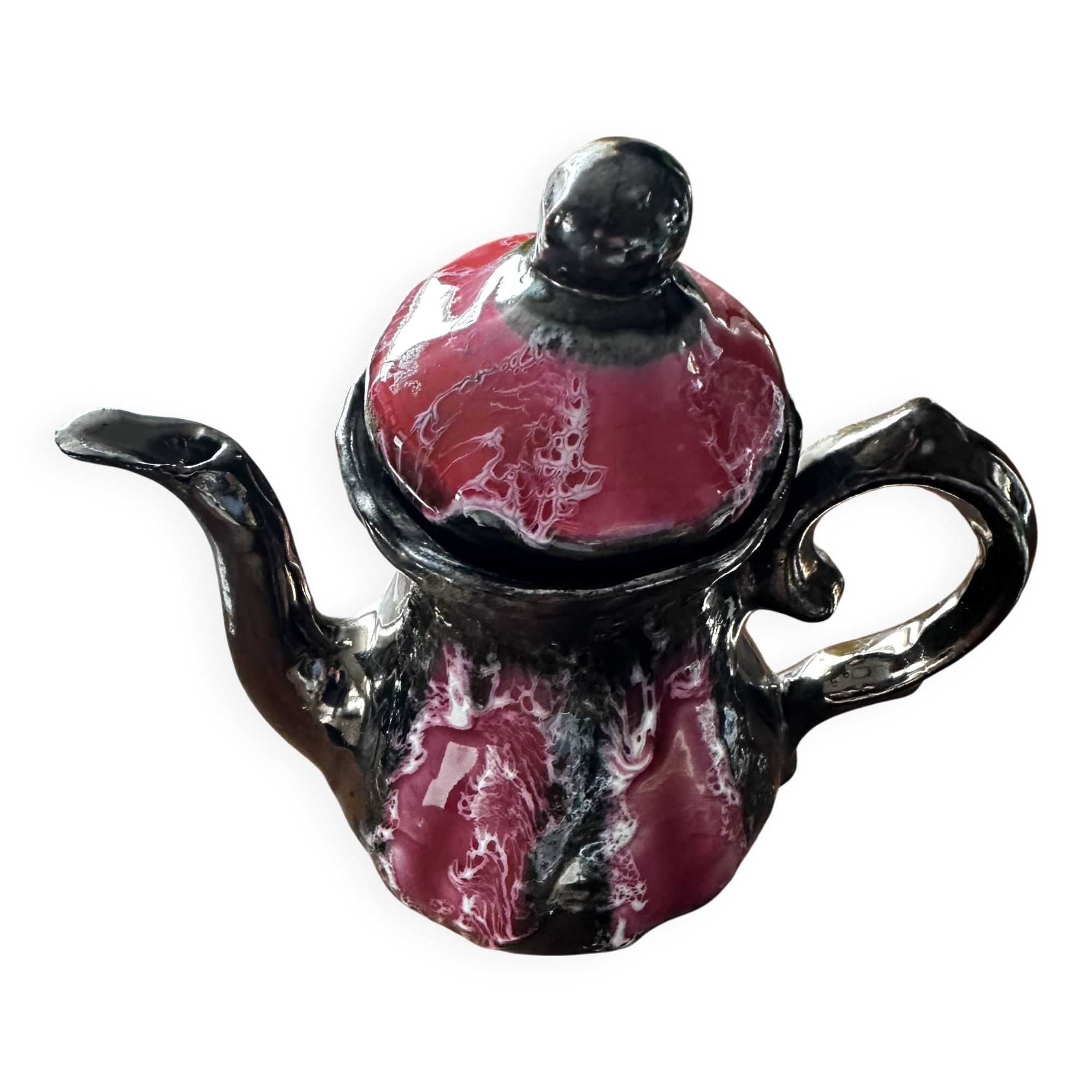 Vallauris Chrome Enameled Ceramic Teapot or Coffee Pot