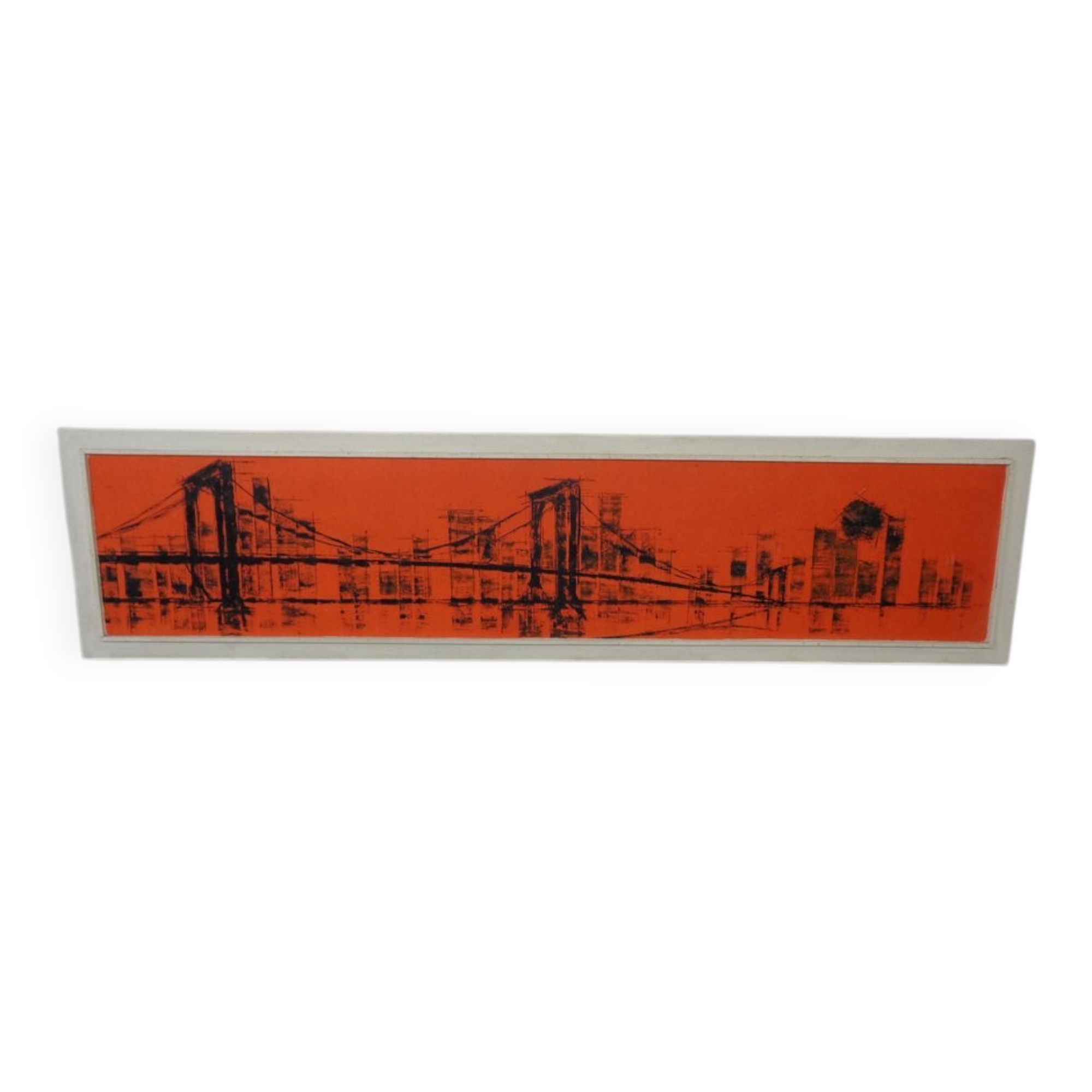 Brooklyn Bridge, New York, 1970s, Acrylic on Wood, Framed