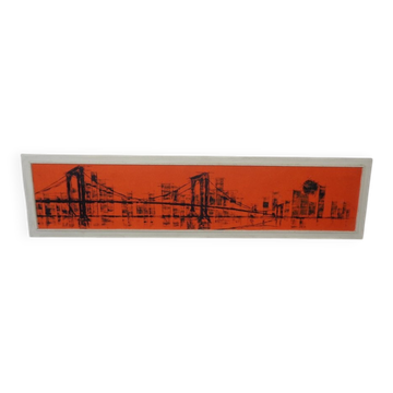 Brooklyn Bridge, New York, 1970s, Acrylic on Wood, Framed