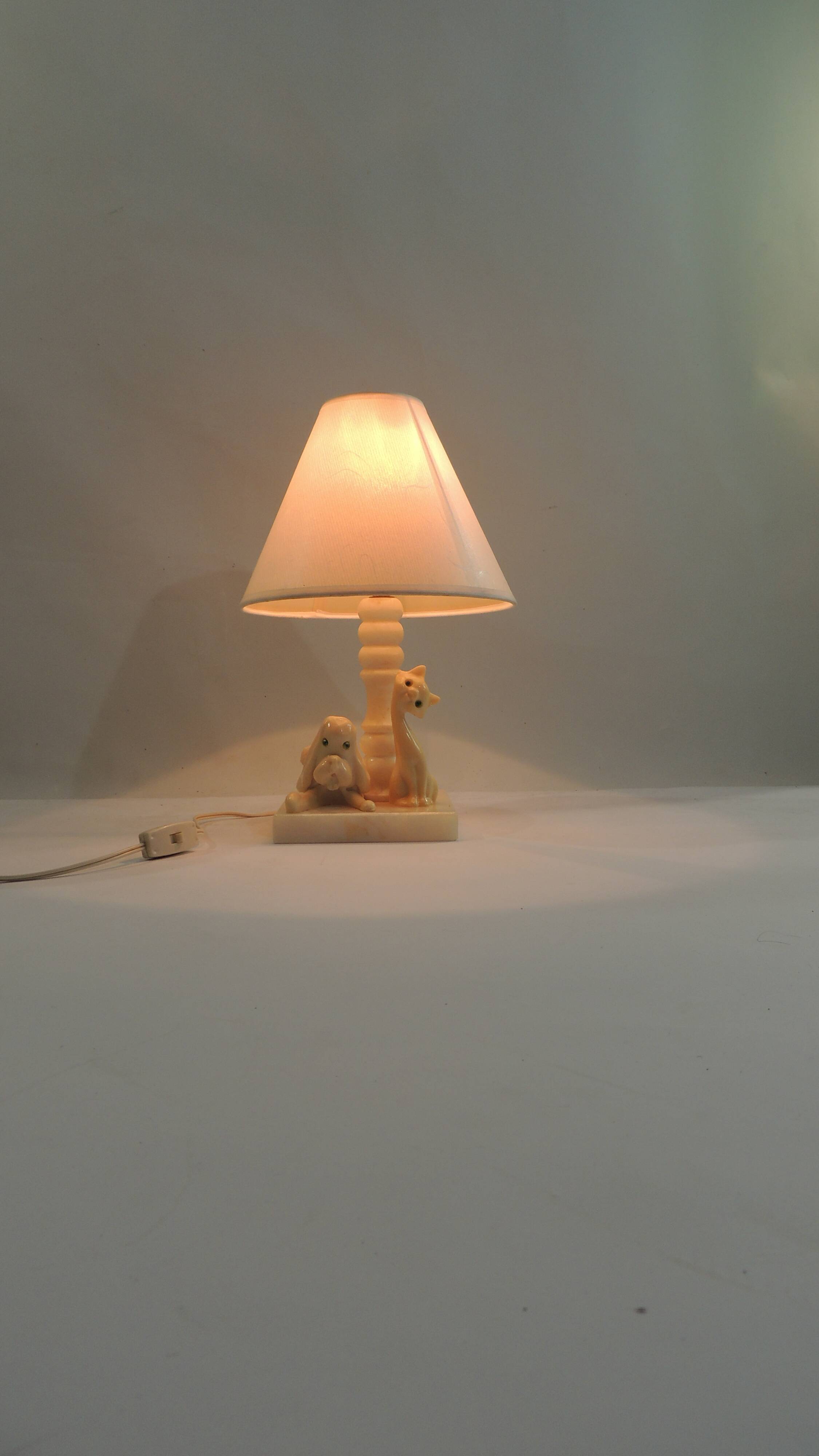 Marble table lamp/animal decor/dog and cat/vintage