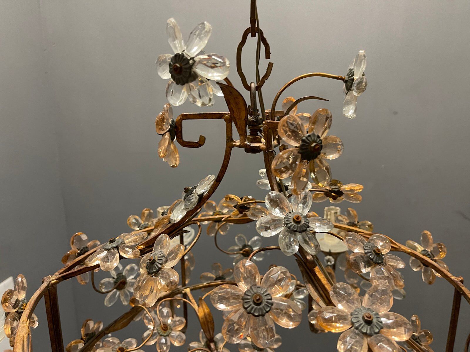 Italian Pink Murano Glass Flower Chandelier, 1950s