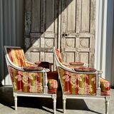 Pair of Louis XVI lacquered bergere chairs circa 1950