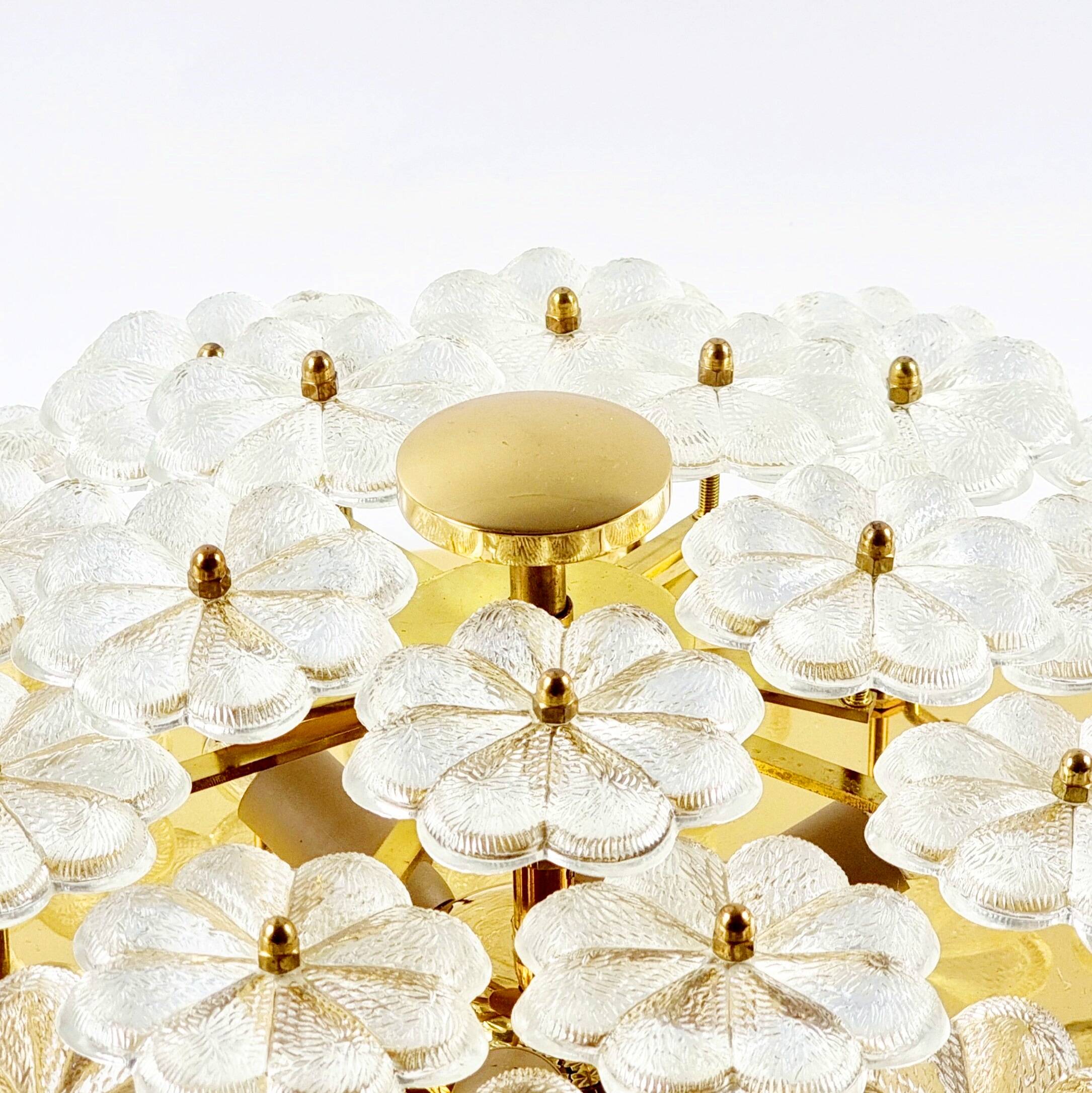 Very Large Mid Century Floral Murano Glass Flush Mount/Ceiling Light By Ernst Palme, Germany, 1970s
