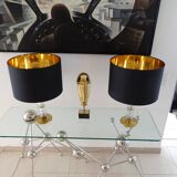 Paire de lampes XXL vintage, Verre Laiton
