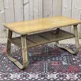 Coffee table from the 70s, rattan and tanned shelf