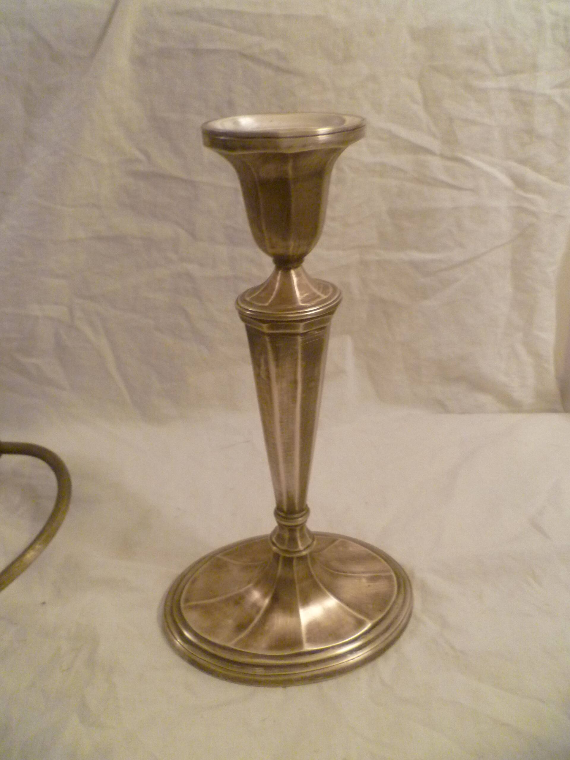 Large 3-light candlestick / candle holder in silver met. classic style