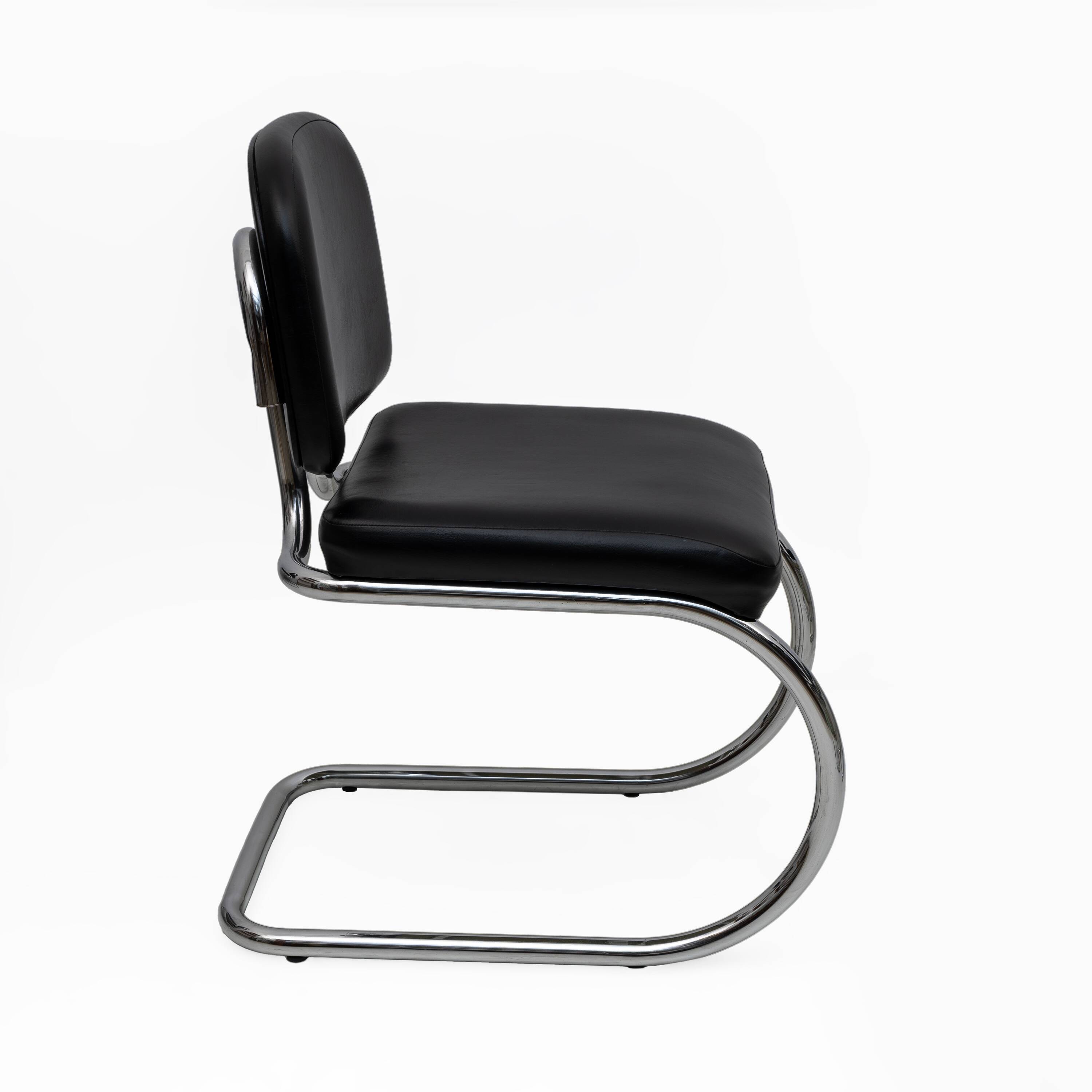 Six of Leatherette and Metal Chromed Cantilever Dining Chairs