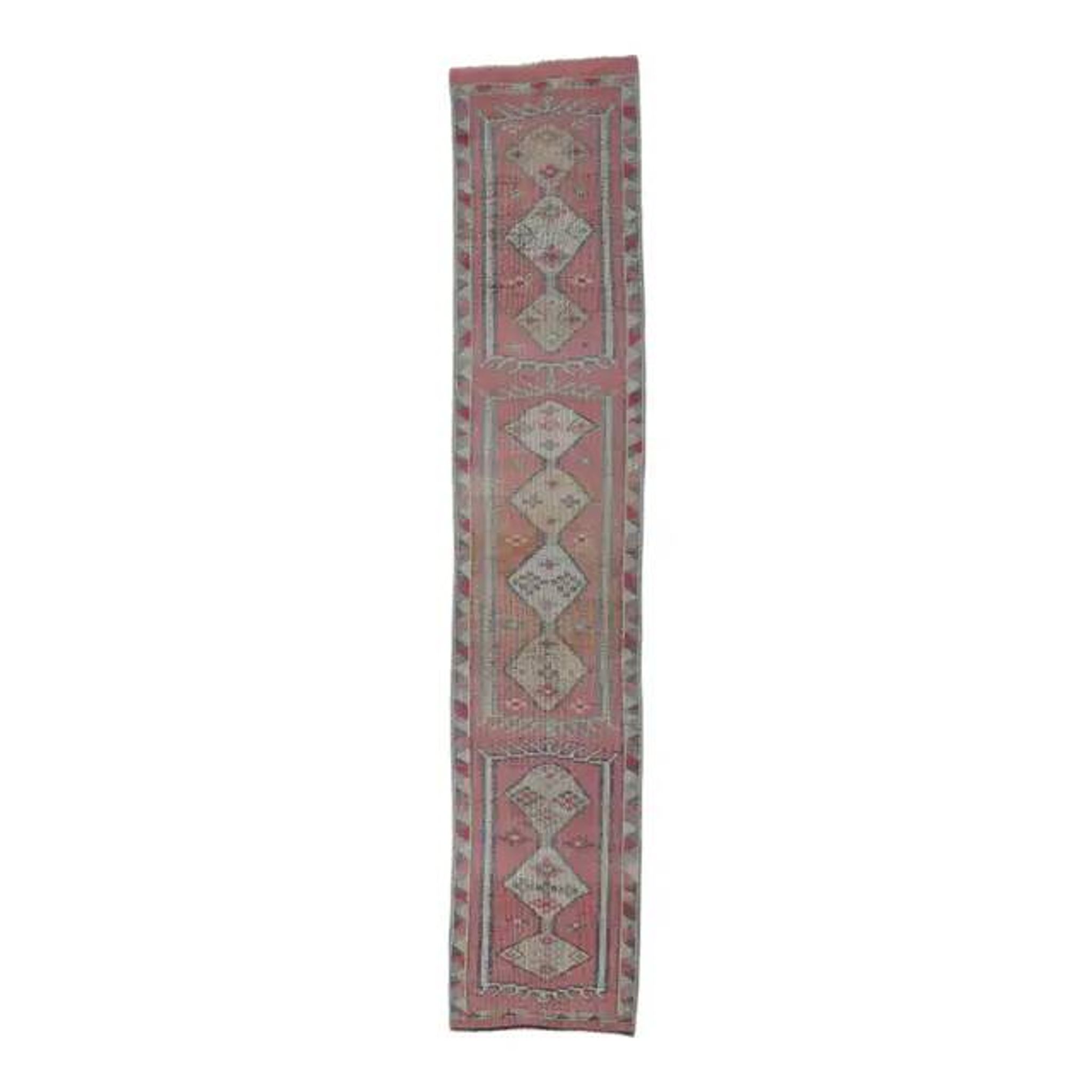 Vintage natural pink Turkish hand-knotted Herki runner 78x390