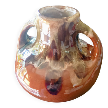 Vase Bouteille Mid-Century en Grès Flammé de Saint-Amand - Signé BADY