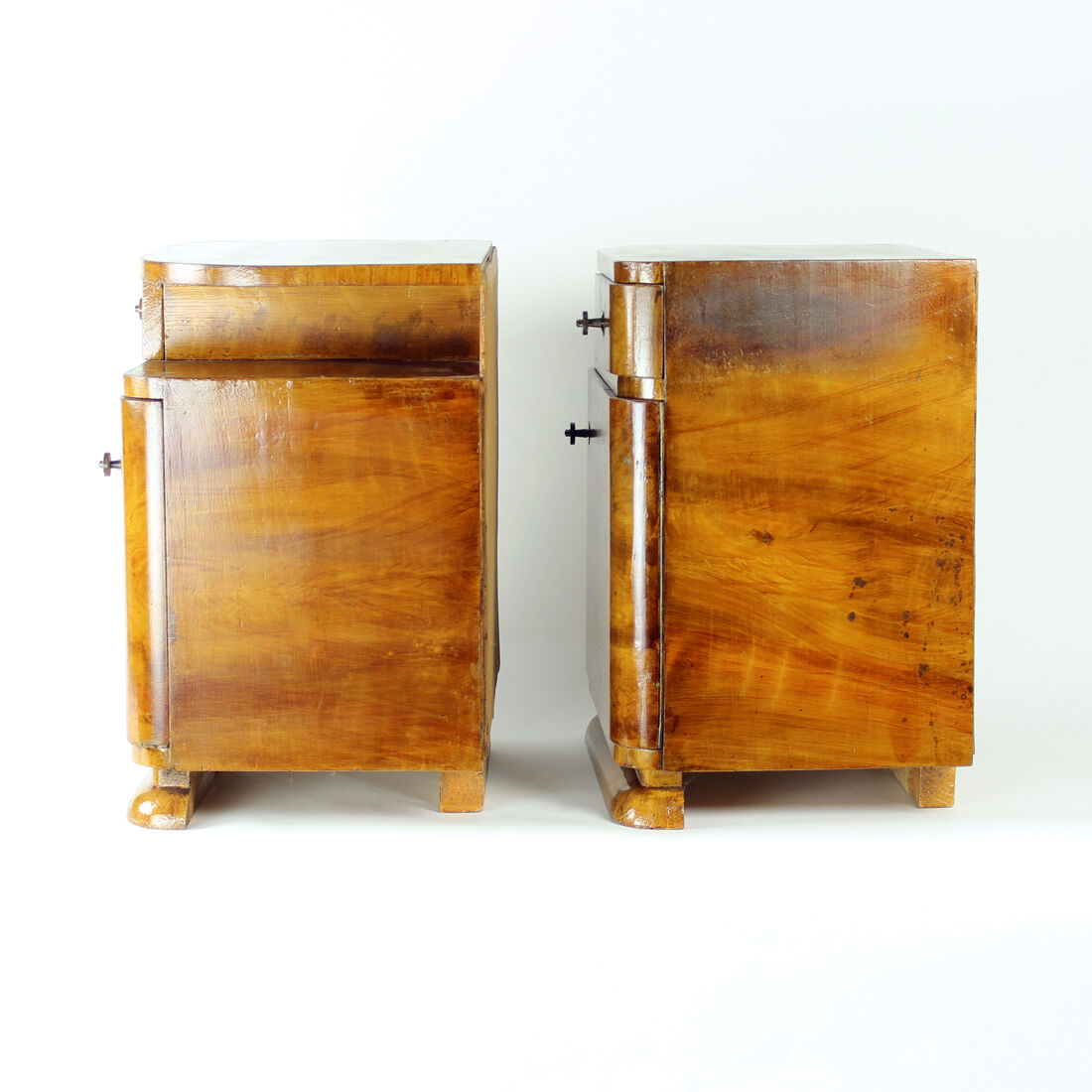 Art Deco Bedside Tables In Wood, Czechoslovakia 1940s